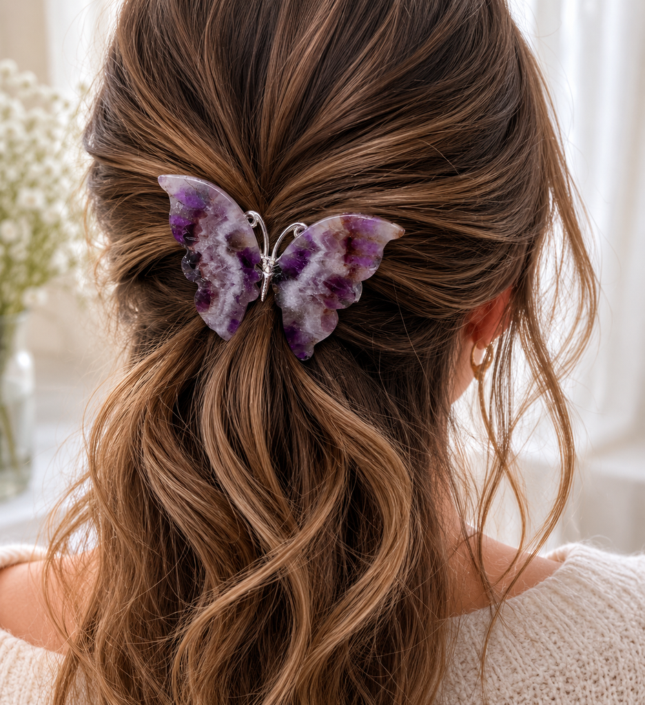 Chevron Amethyst Butterfly Hair Clip 🦋💜
