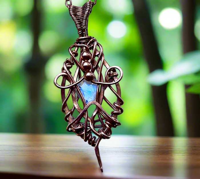 Rainbow Moonstone Wire Wrapped Pendant - Connie’s Crystals 