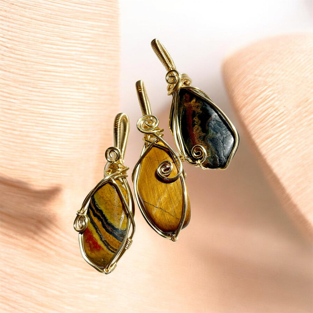 Tiger Eye 14K Gold-Plated Wire Wrapped Pendants