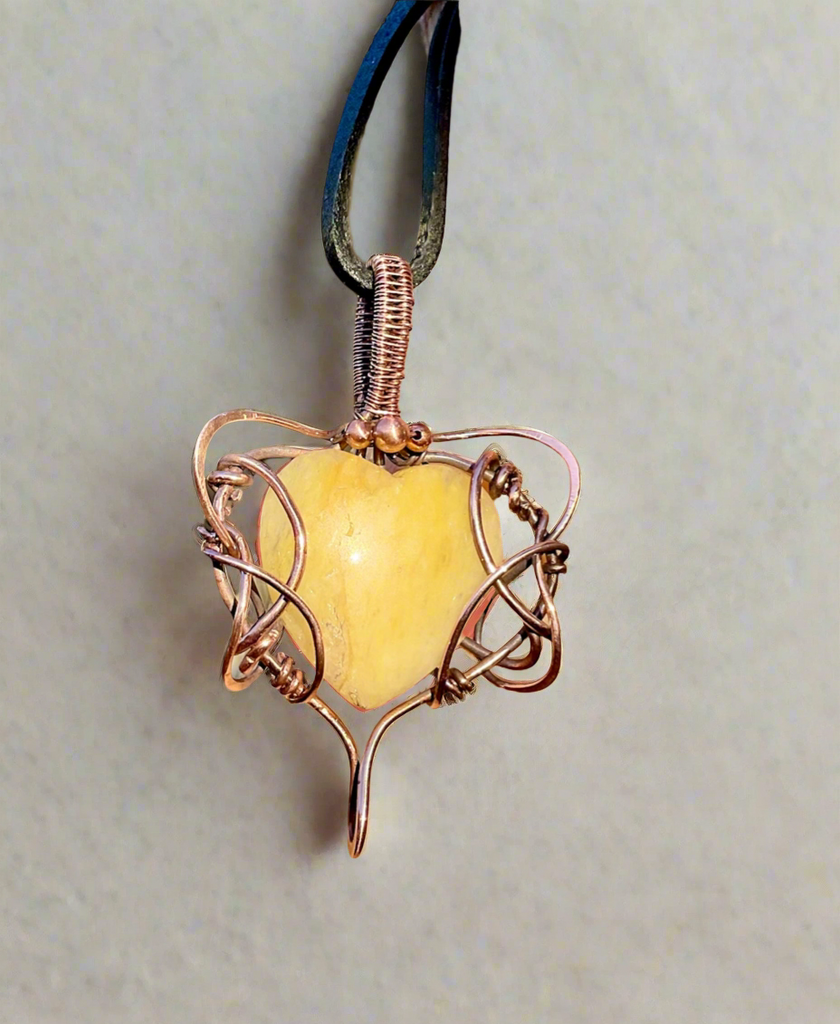 Sunstone Wire Wrapped Heart Shaped Pendant - Connie’s Crystals 