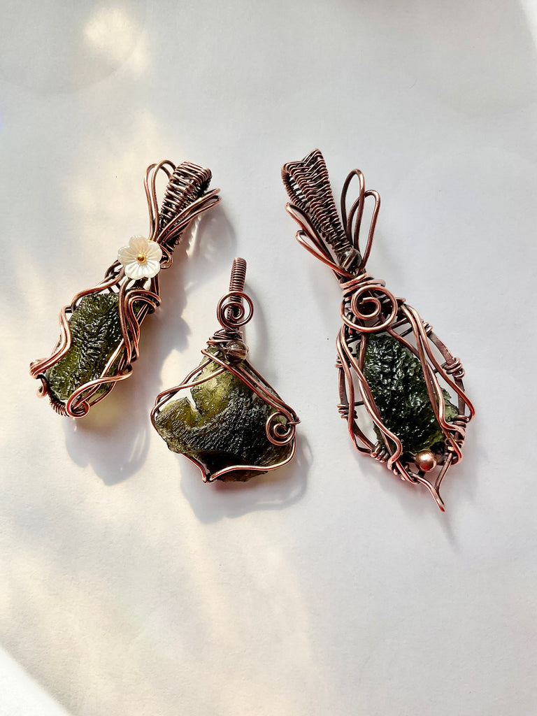 Moldavite Pendants | Handcrafted Copper Wire Wrapped