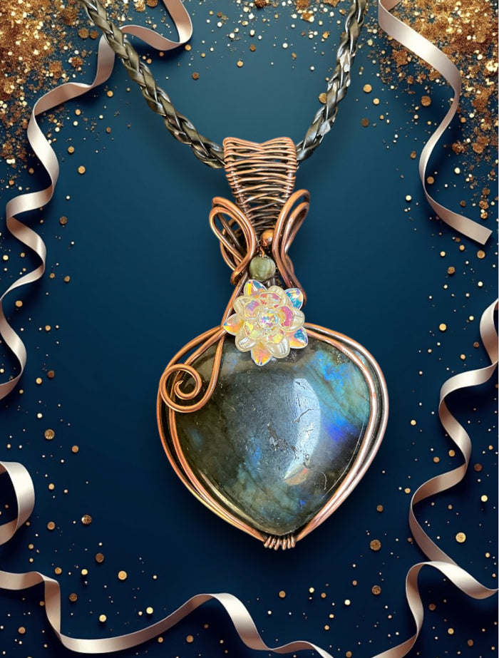 Labradorite Heart Wire Wrapped Pendant