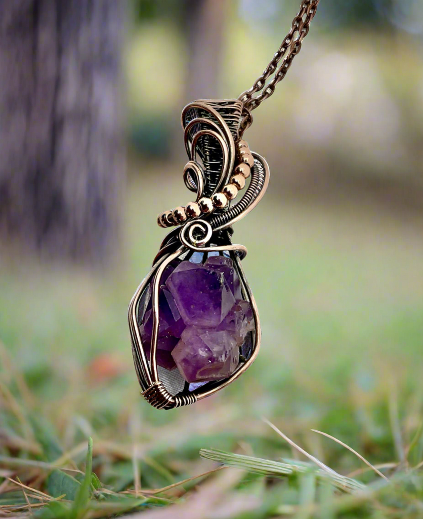 Raw Amethyst Cluster Wire Wrapped Pendant