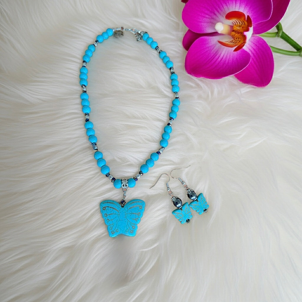 Howlite Turquoise Necklace and Earrings Set - Connie’s Crystals 