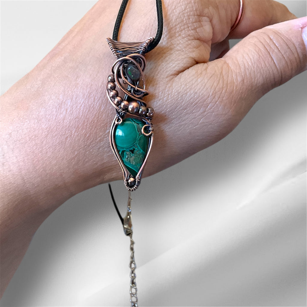 Chrysocolla in Malachite With Black Ethiopian Opal