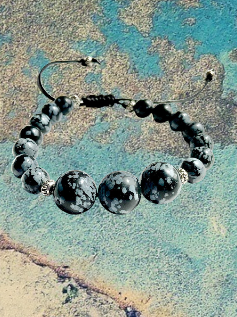 Snowflake Obsidian Handmade Macramé Bracelet - Connie’s Crystals 