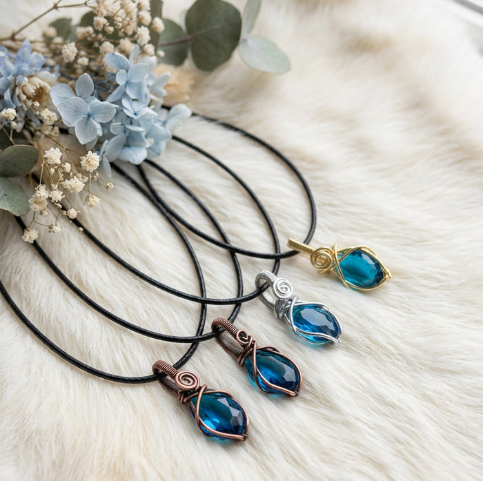 Blue Faceted Crystal Wire Wrapped Pendants
