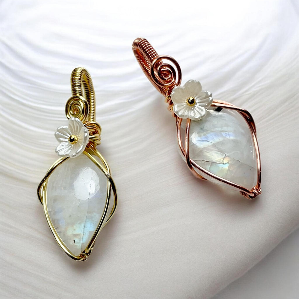 Rainbow Moonstone Wire Wrapped Pendants