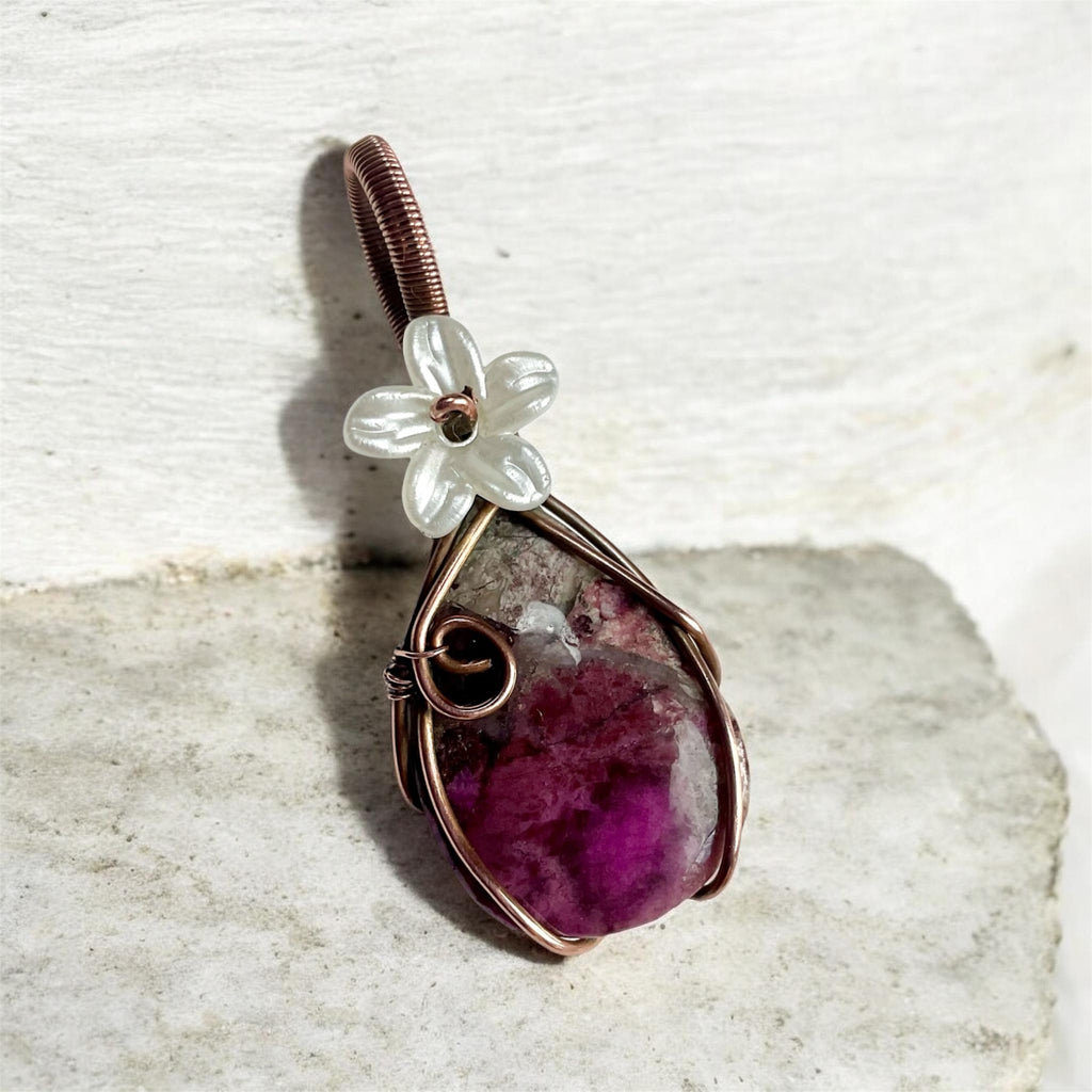 Cobalt Calcite Copper Wire Wrapped Pendant