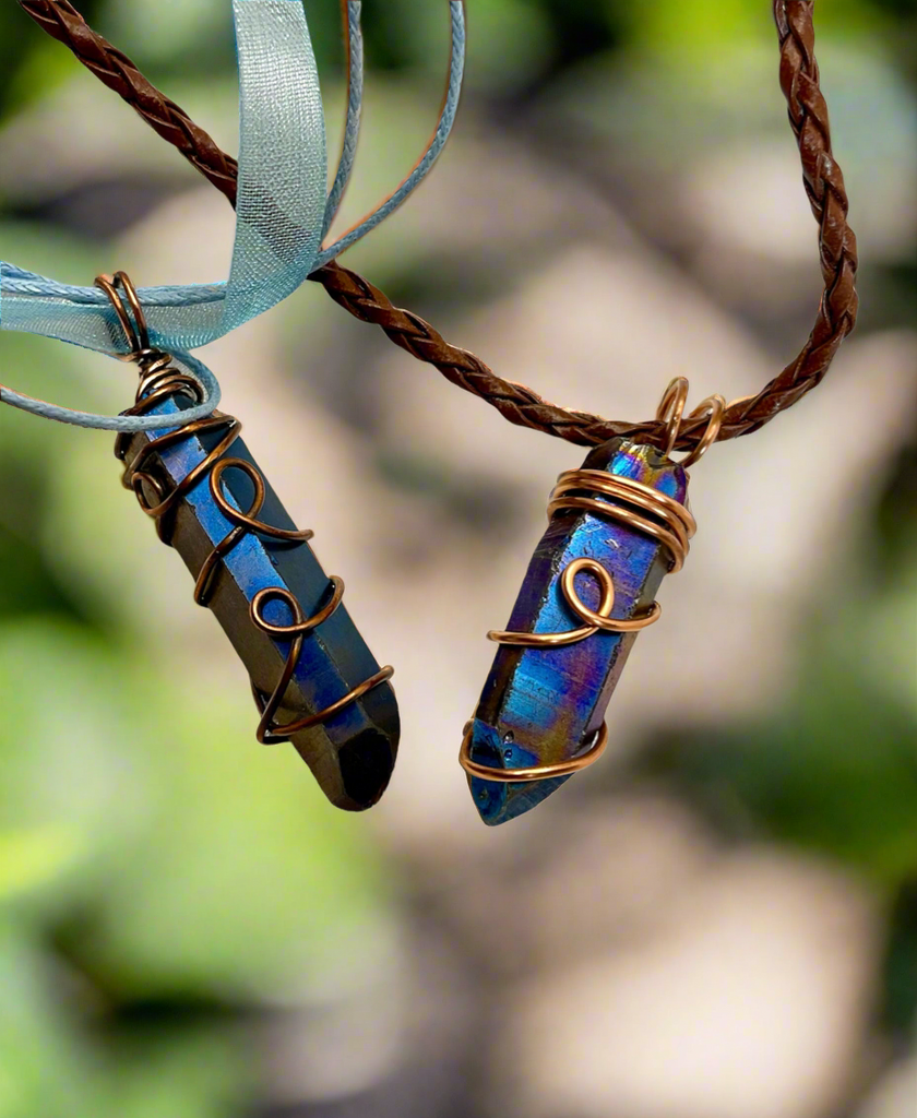 Titanium Aura Wire Wrapped Quartz Points.