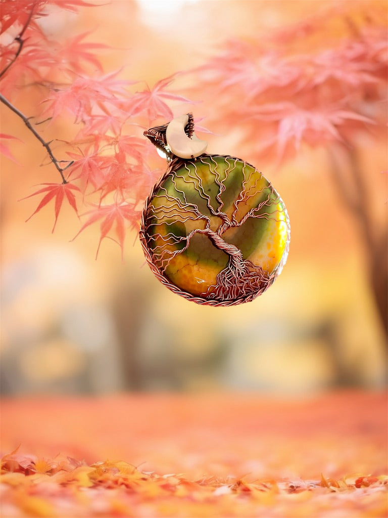 Fire Agate Tree of Life Pendant