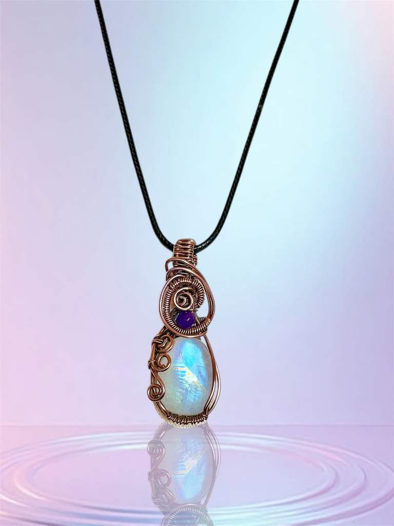 Rainbow Moonstone with Amethyst Accent