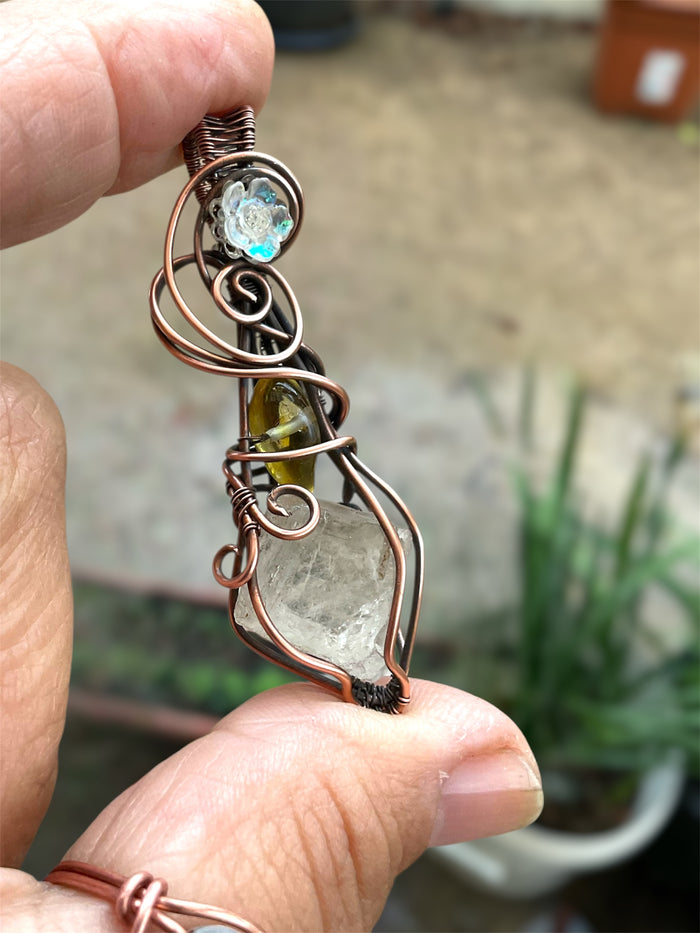 Peach Topaz with Citrine and Floral Accent