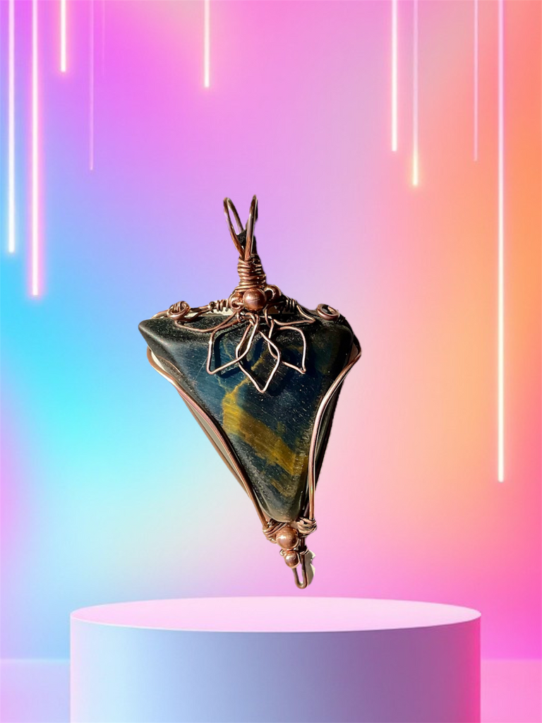 Blue Tiger Eye Wire Wrapped Pendant