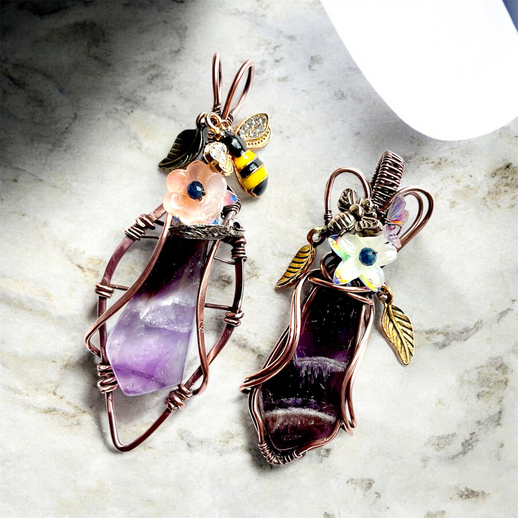 Chevron Amethyst Pendant – Bee, Butterfly & Floral Details - Connie’s Crystals 