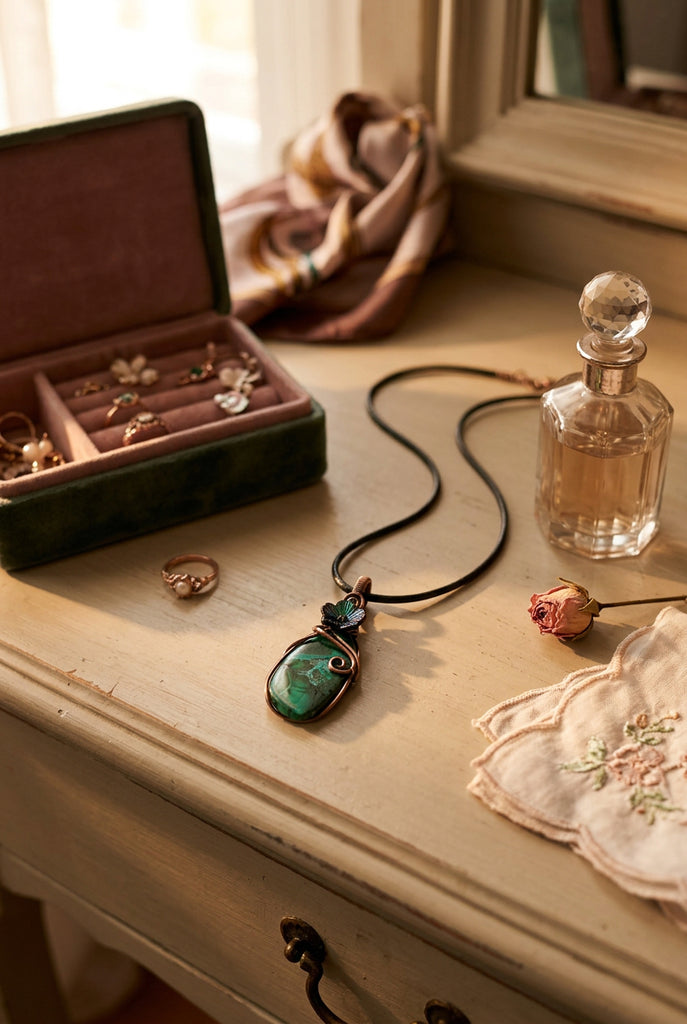 Chrysocolla in Malachite Flower Pendant - Connie’s Crystals 