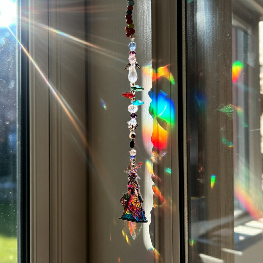 Crystal Sun Catcher with Witch Dangle - Connie’s Crystals 