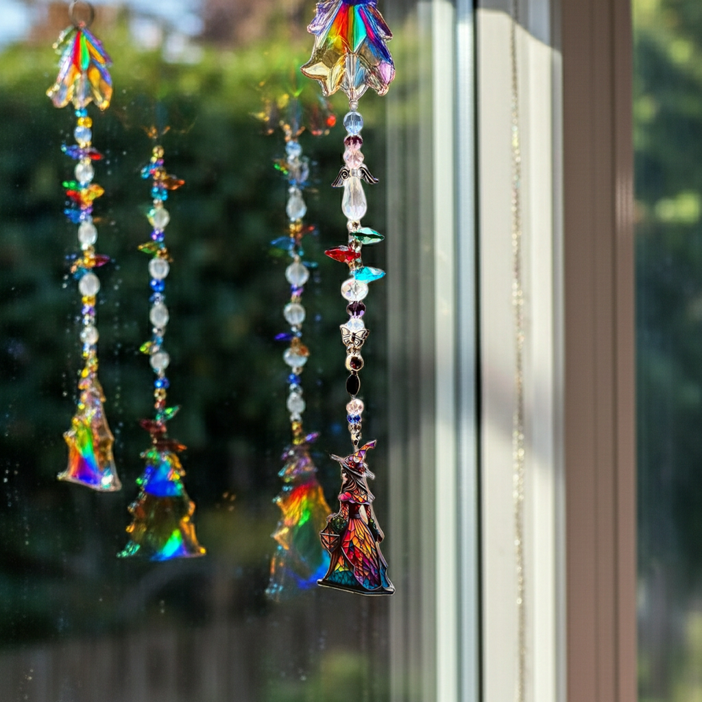 Crystal Sun Catcher with Witch Dangle - Connie’s Crystals 