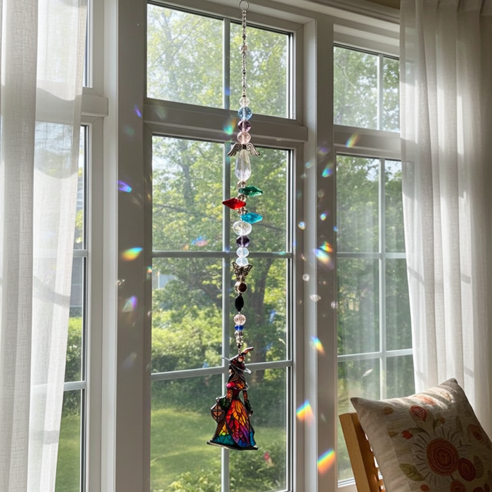 Crystal Sun Catcher with Witch Dangle - Connie’s Crystals 