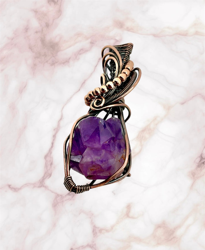Raw Amethyst Cluster Wire Wrapped Pendant