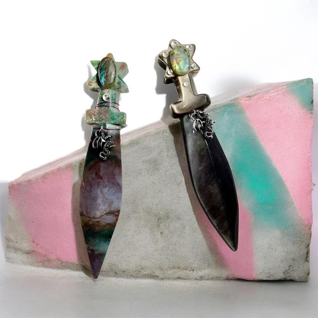 Crystal Athames & Selenite Ritual Wand with Labradorite – Choose Your Piece