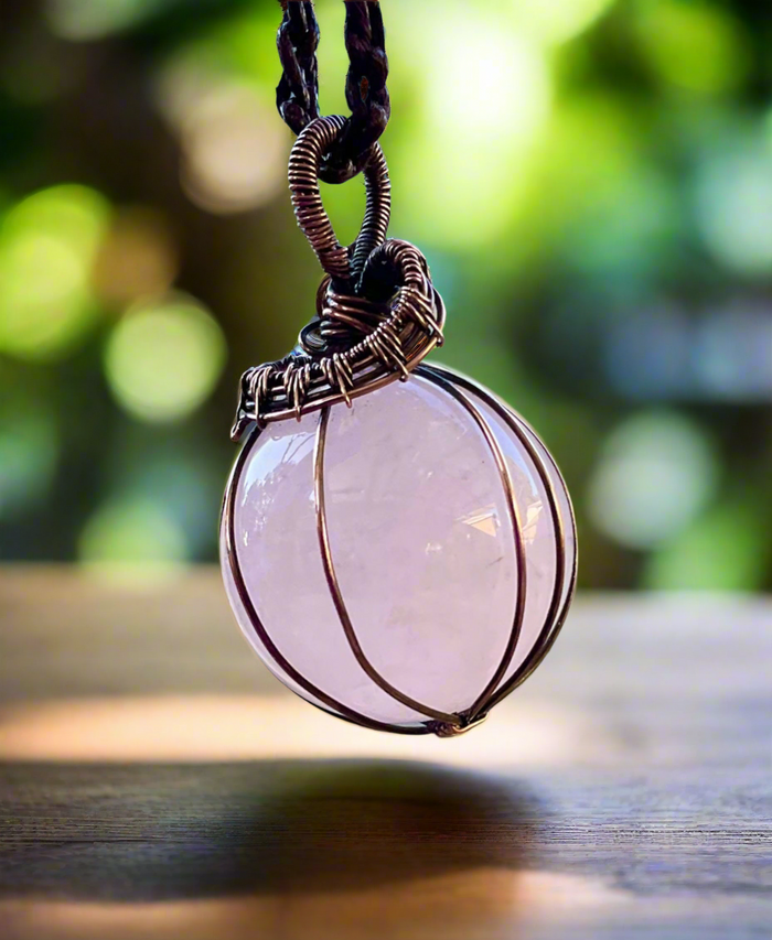 Rose Quartz Wire Wrapped Orb Pendant - Connie’s Crystals 