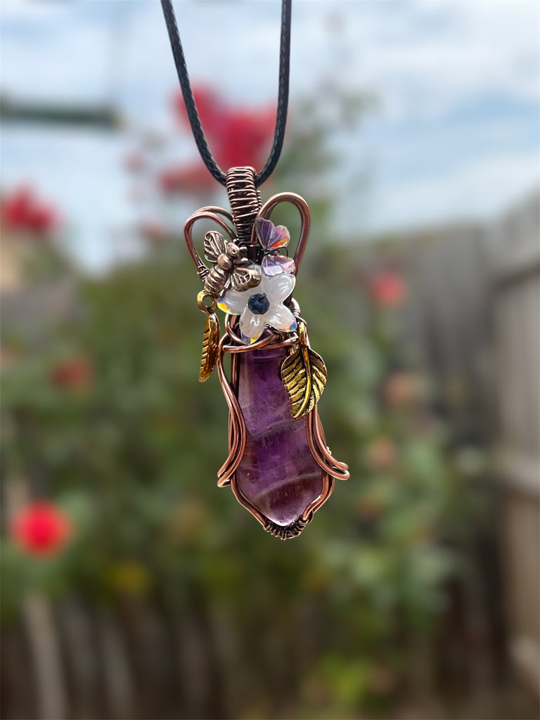 Chevron Amethyst Pendant – Bee, Butterfly & Floral Details - Connie’s Crystals 