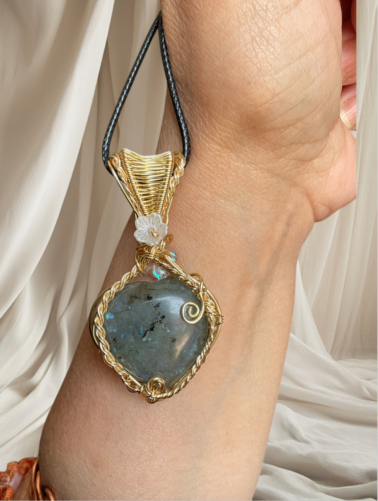 Labradorite Heart Wire Wrapped Pendant