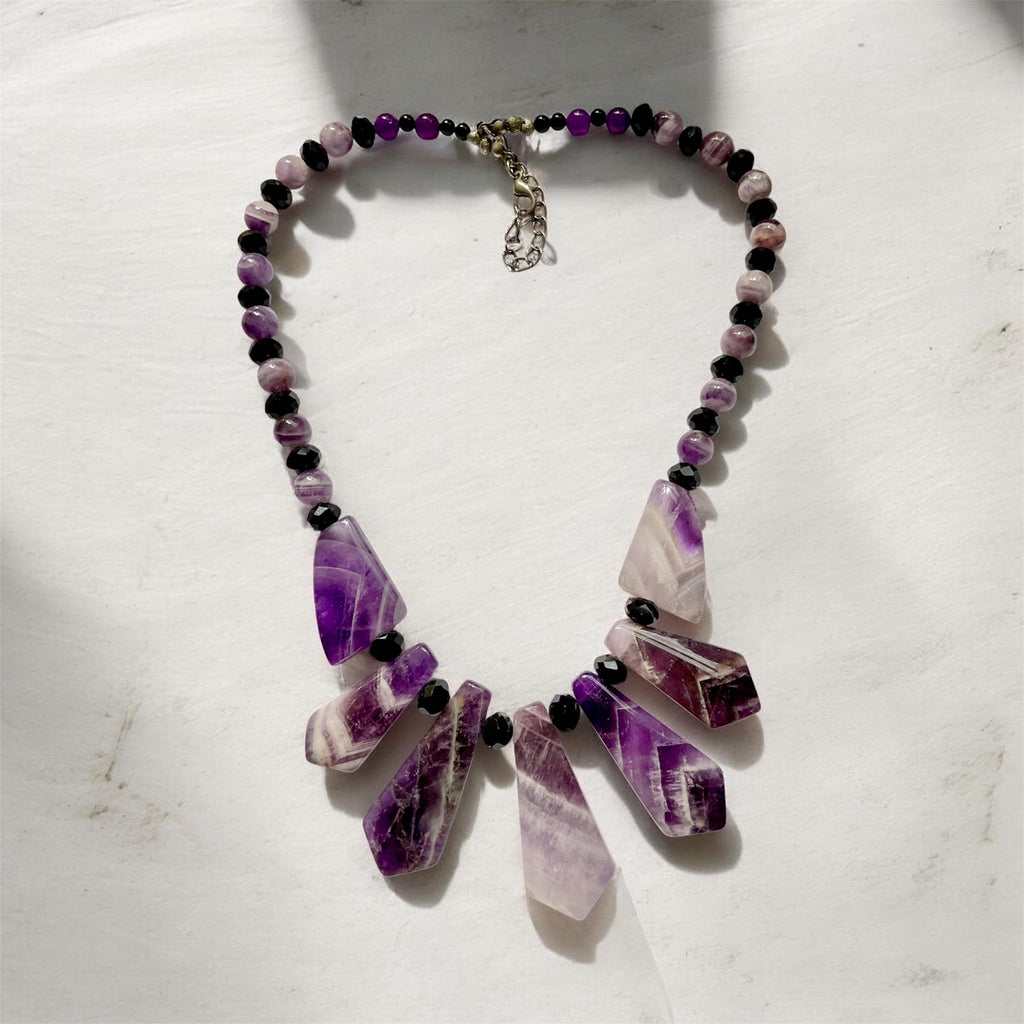 💜 Amethyst & Black Crystal Statement Necklace - Connie’s Crystals 