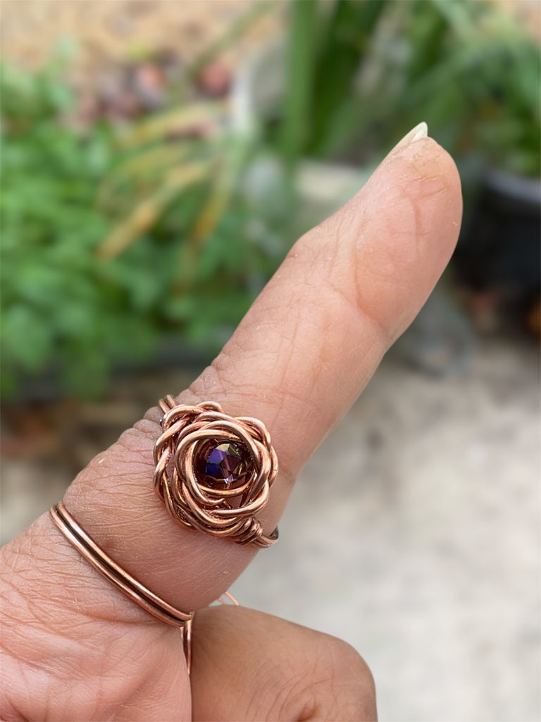 Handcrafted Copper Rose Rings with Gemstone Centres