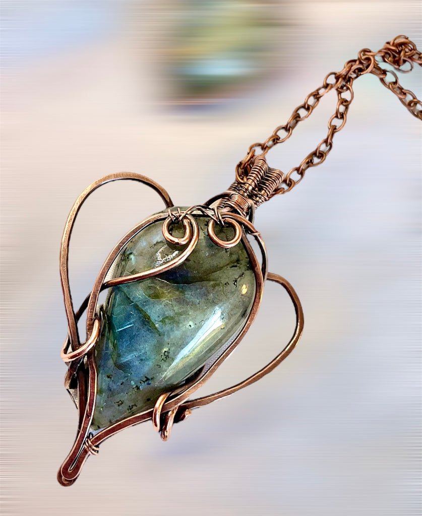 Labradorite Teardrop Shaped Wire Wrapped Pendant - Connie’s Crystals 