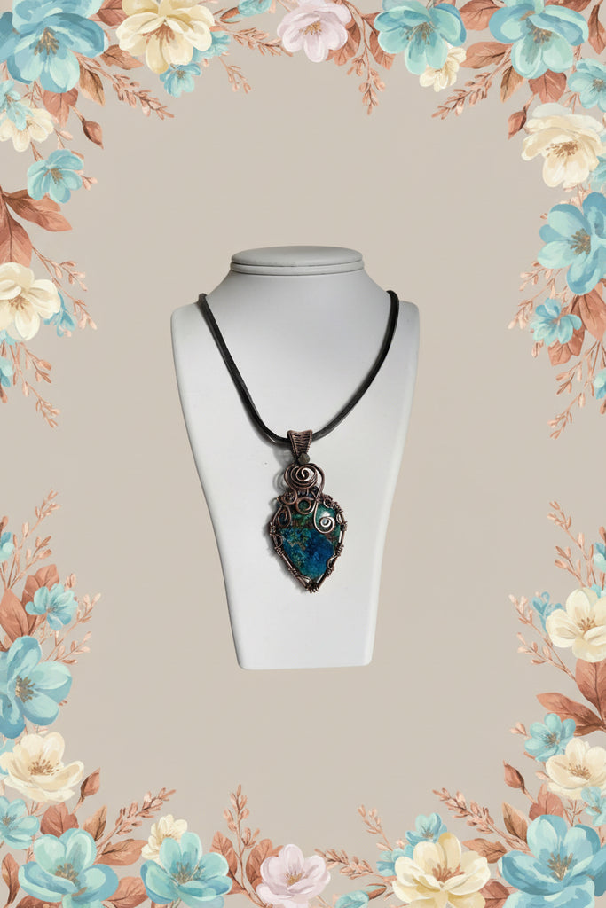 Azurite With Chrysocolla Copper Wire Wrapped Pendant