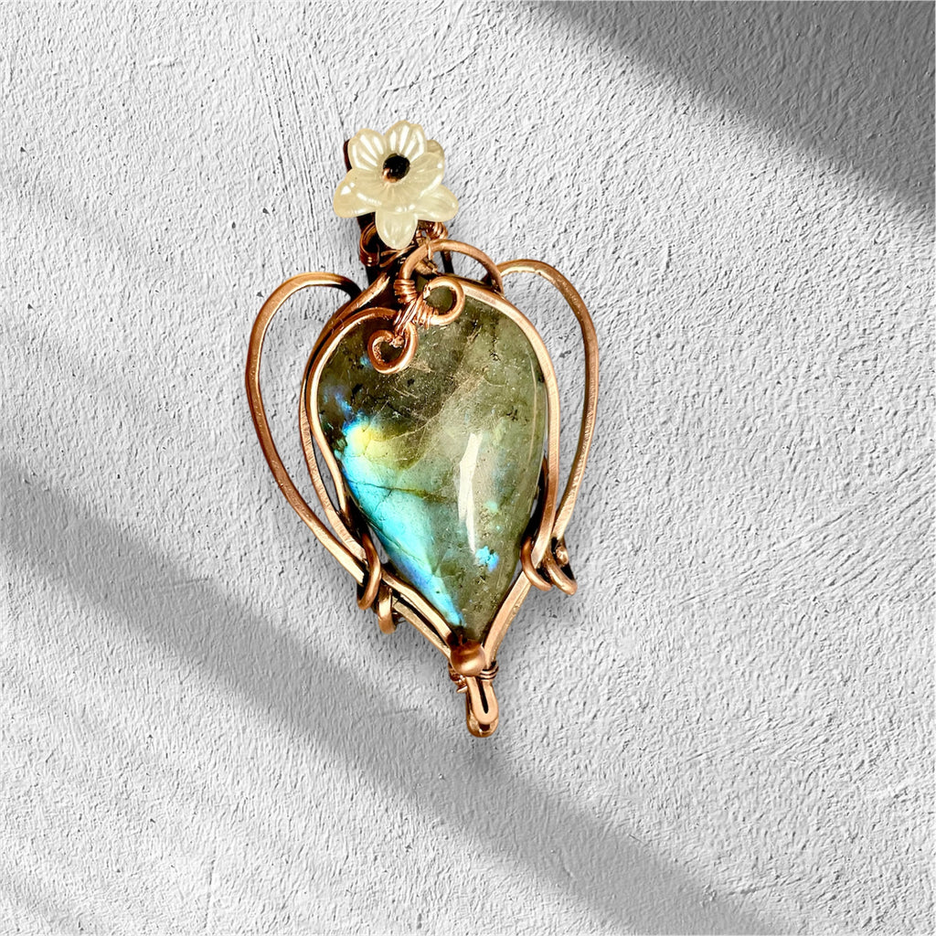 Labradorite with Flower and Black Spinel Bead Accent