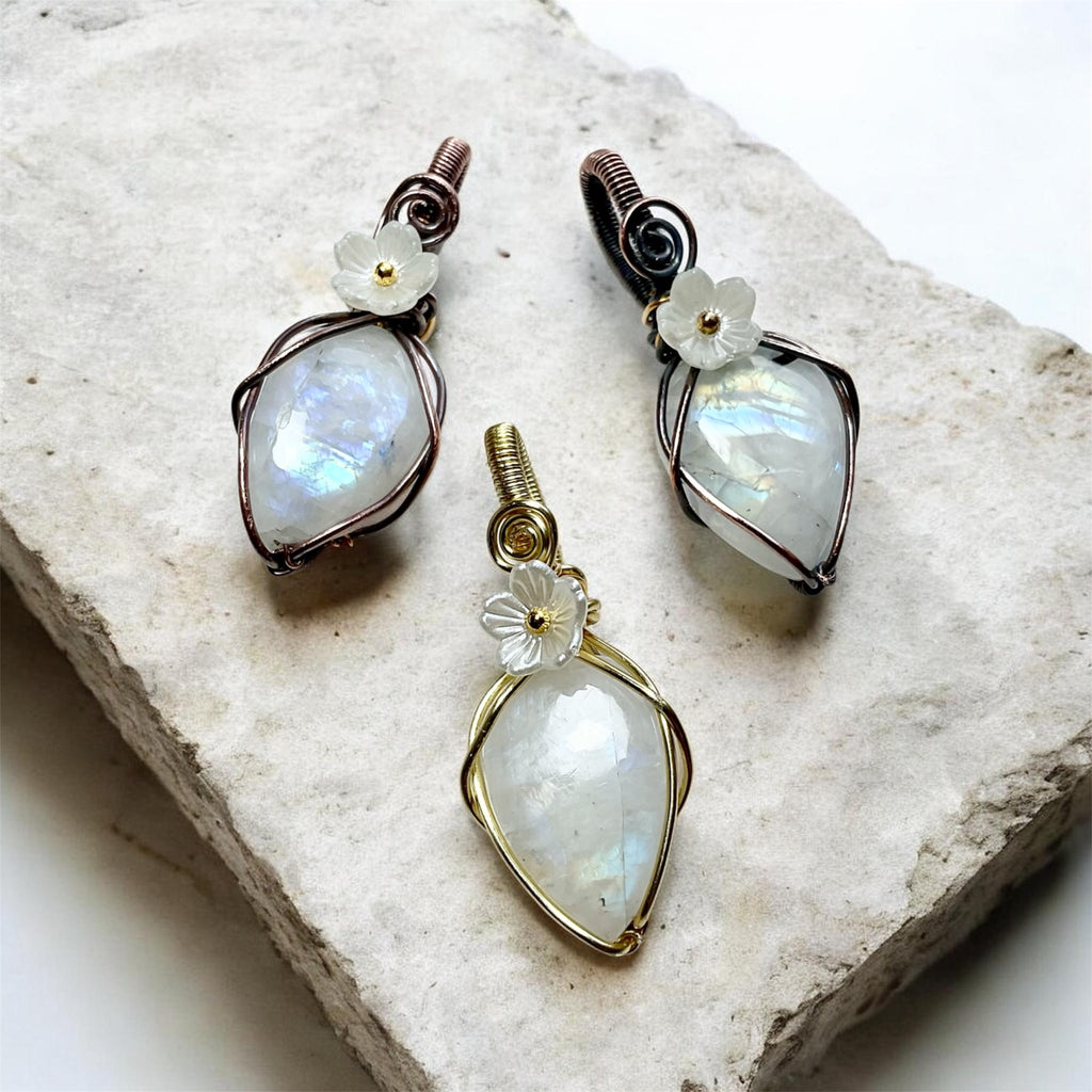 Rainbow Moonstone Wire Wrapped Pendants
