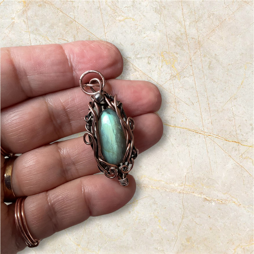Green Labradorite Wire Wrapped Pendant