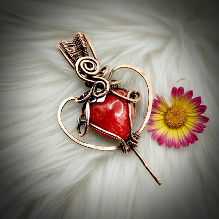 Rhodochrosite Heart Wire Wrapped Pendant - Connie’s Crystals 