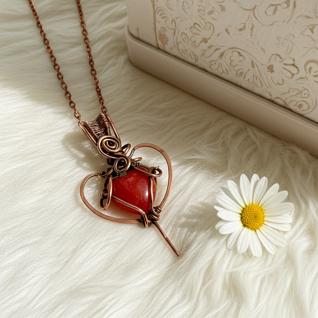 Rhodochrosite Heart Wire Wrapped Pendant - Connie’s Crystals 