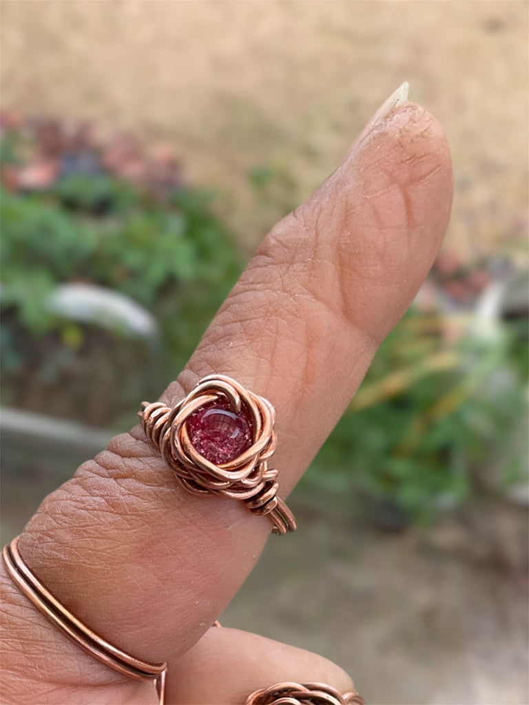 Handcrafted Copper Rose Rings with Gemstone Centres
