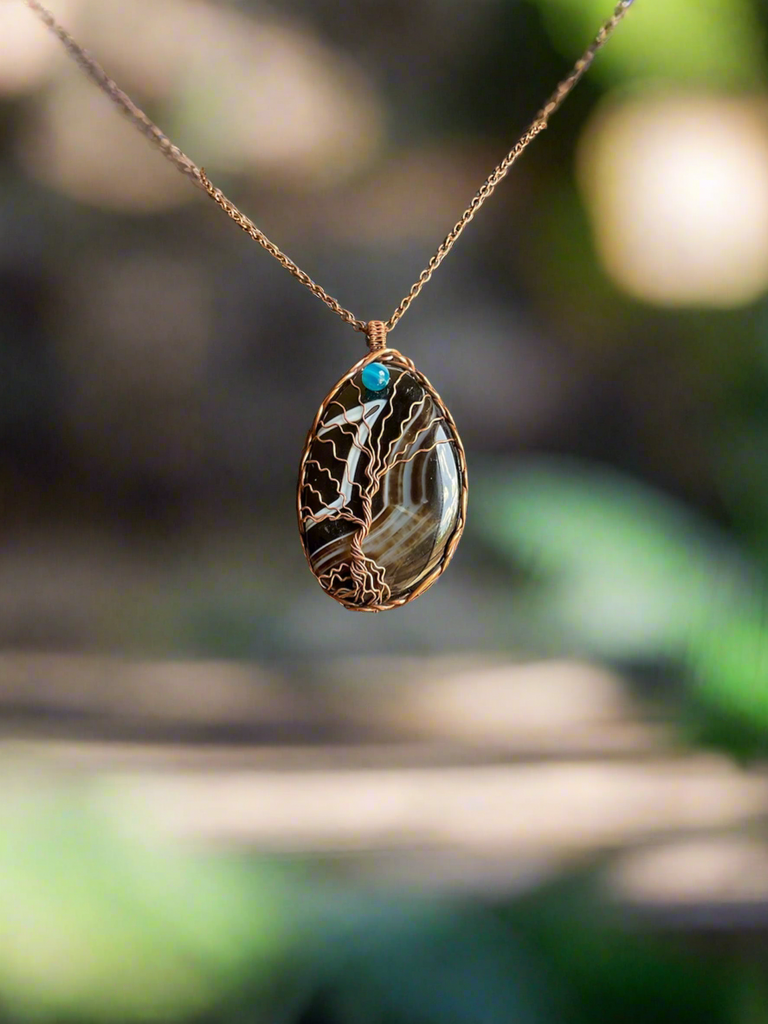 Banded Botswana Agate Tree Of Life Pendant