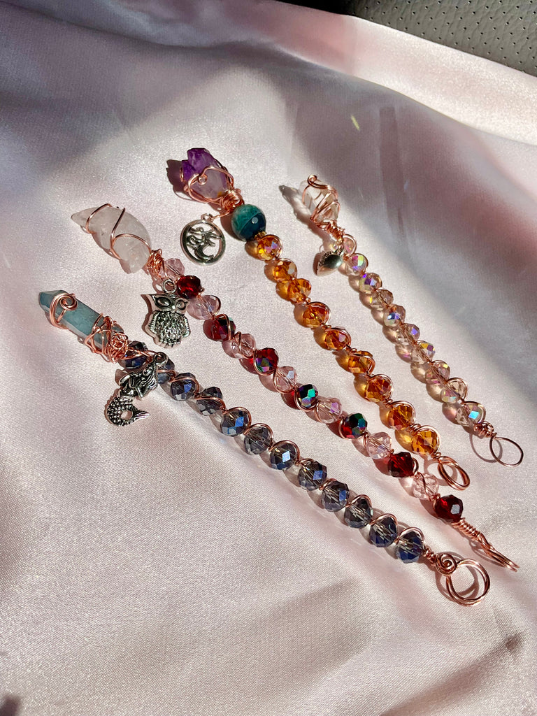 Crystal Wands – Copper Wrapped Crystals with Tibetan Silver Charms