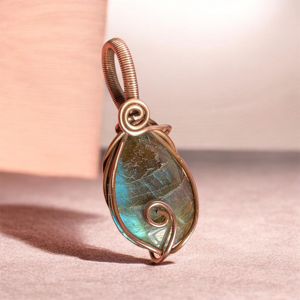 Mini Labradorite Copper Wire Wrapped Pendants