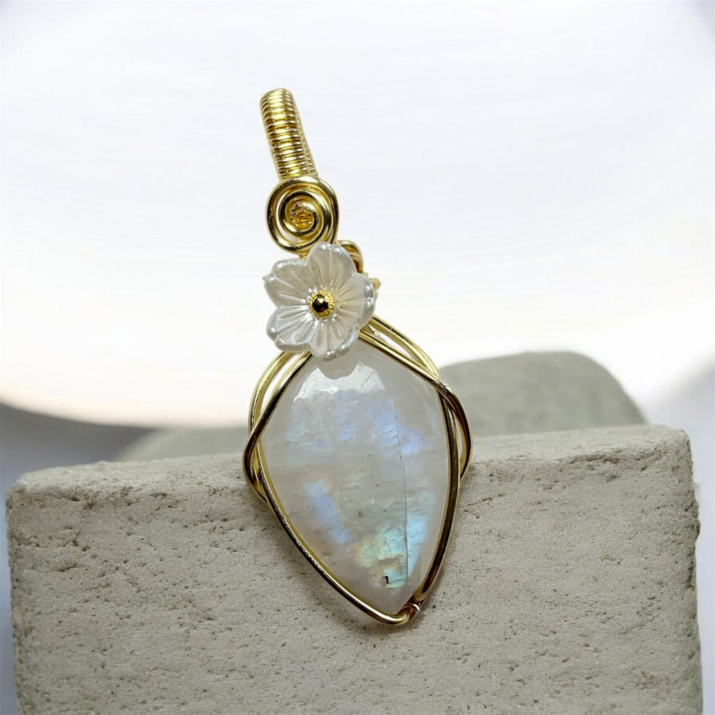 Rainbow Moonstone Wire Wrapped Pendants