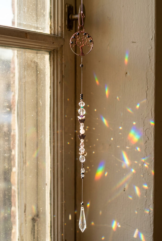 Tree of Life Sun Catcher with Rose Quartz & Copper