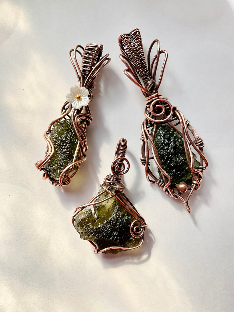 Moldavite Pendants | Handcrafted Copper Wire Wrapped