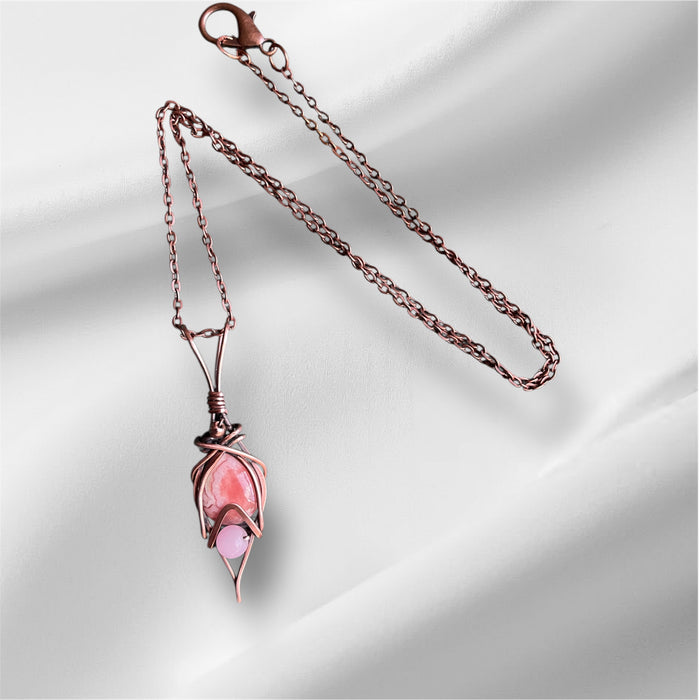 Rhodochrosite & Rose Quartz Wire Wrapped Pendants
