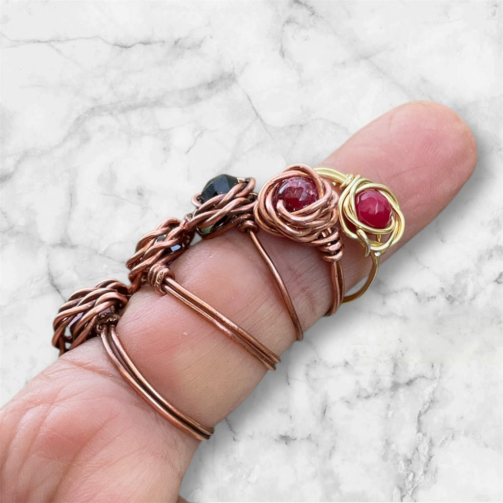 Handcrafted Copper Rose Rings with Gemstone Centres