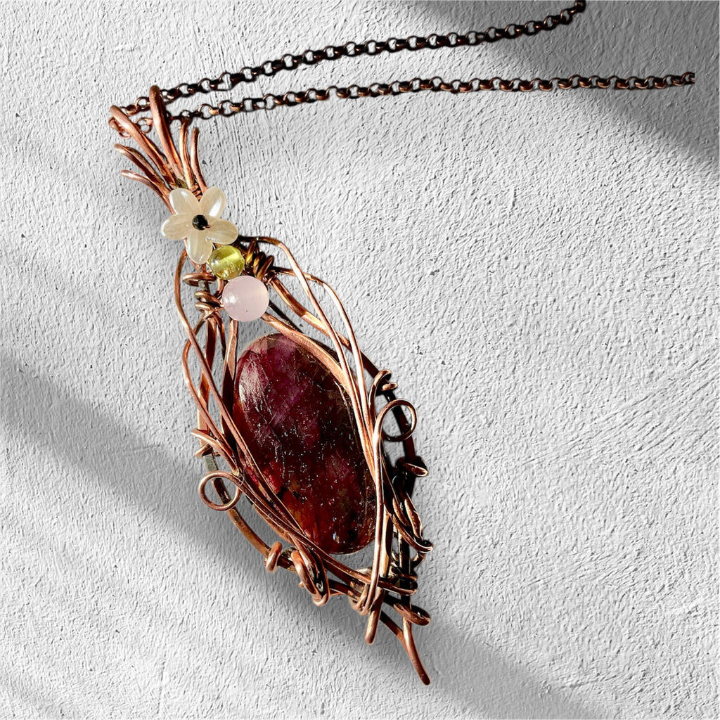 Purple and Green Labradorite Wire Wrapped Pendant