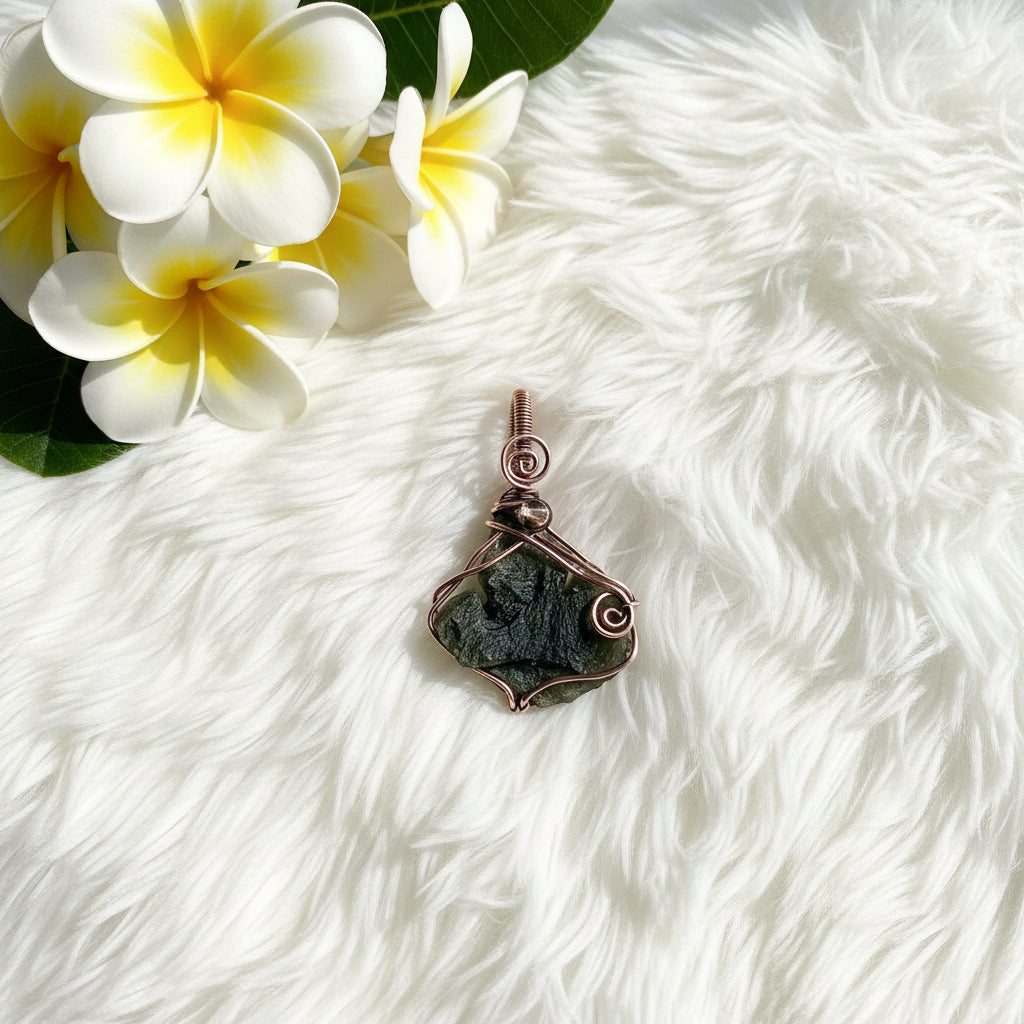Moldavite Pendants | Handcrafted Copper Wire Wrapped