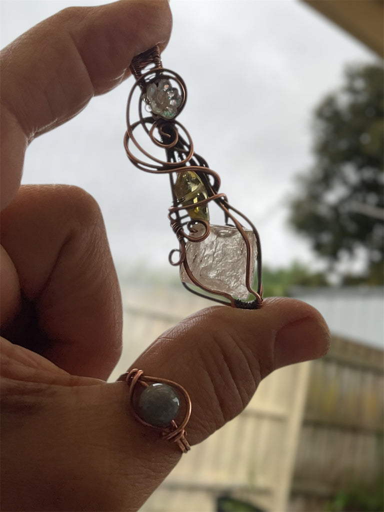 Peach Topaz with Citrine and Floral Accent