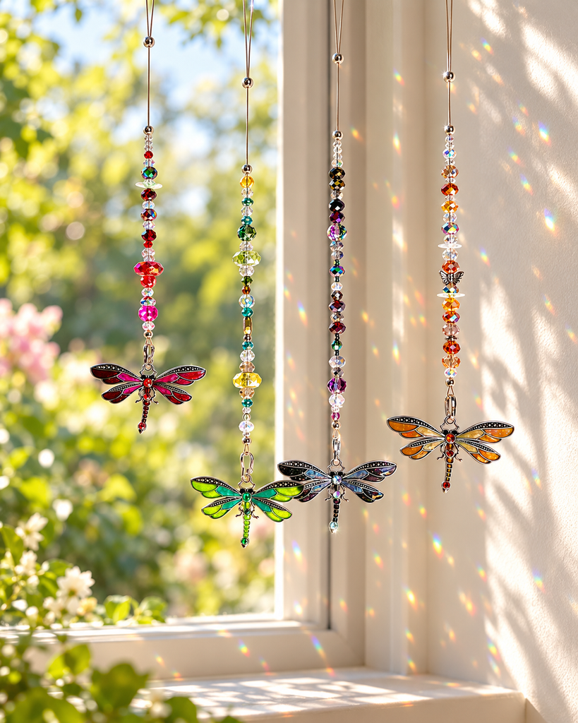 Dragonfly Crystal Sun Catchers – Red, Green, Golden & Black